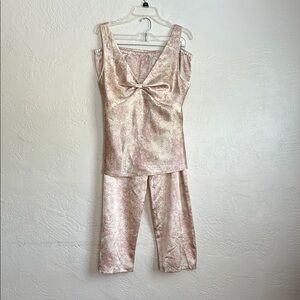 Jones New York champagne and pink satin Floral Pajama Set